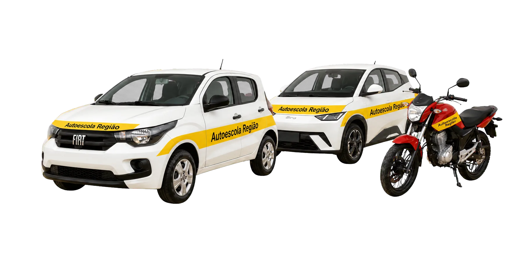Frota da Auto Escola Região: Fiat Mobi, BYD Dolphin Mini e moto